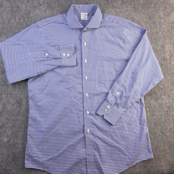Brooks Brothers Dress Shirt 16.5 33 Regent Non Iron Blue Check Cutaway Collar - Picture 2 of 9